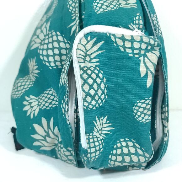 Kavu Rope Sling Bag Teal Pineapple print Crossbody Zipper Pockets boho Hippie - Picture 4 of 16